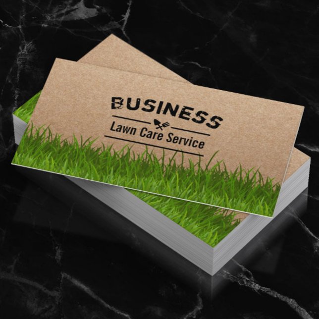 Lawn Care & Landscaping Service Rustic Kraft Business Card (Creator Uploaded)