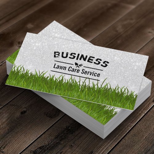 Lawn Care  Landscaping Service Silver Glitter Business Card