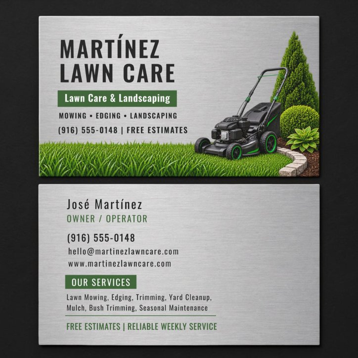 Lawn Care Landscaping Service Silver Metallic Business Card