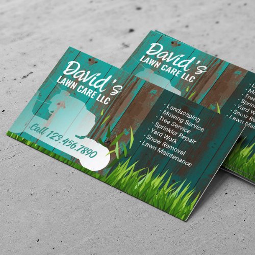 Lawn Care  Landscaping Service Teal Barn Wood Business Card