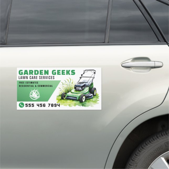 Lawn Care Landscaping Service Watercolor  Car Magnet (In Situ)