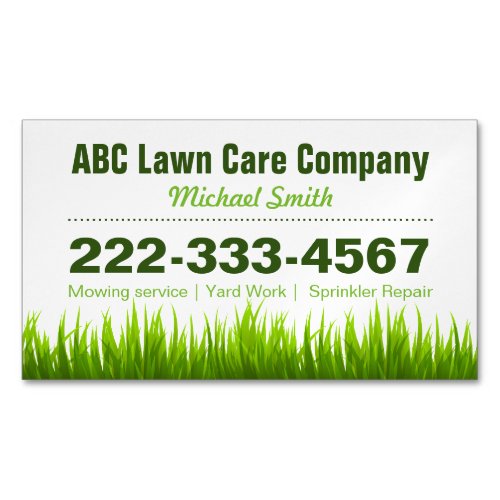 Lawn Care Landscaping Services Green Grass Style Business Card Magnet