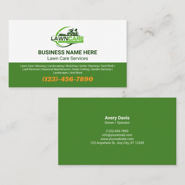 Lawn Care & Landscaping Services Logo Grass  Business Card (Front/Back)