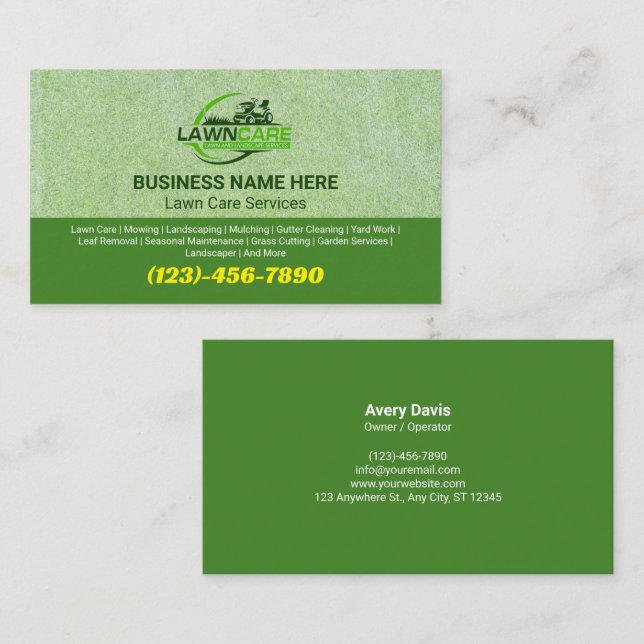 Lawn Care & Landscaping Services Logo Grass Mowing Business Card (Front/Back)