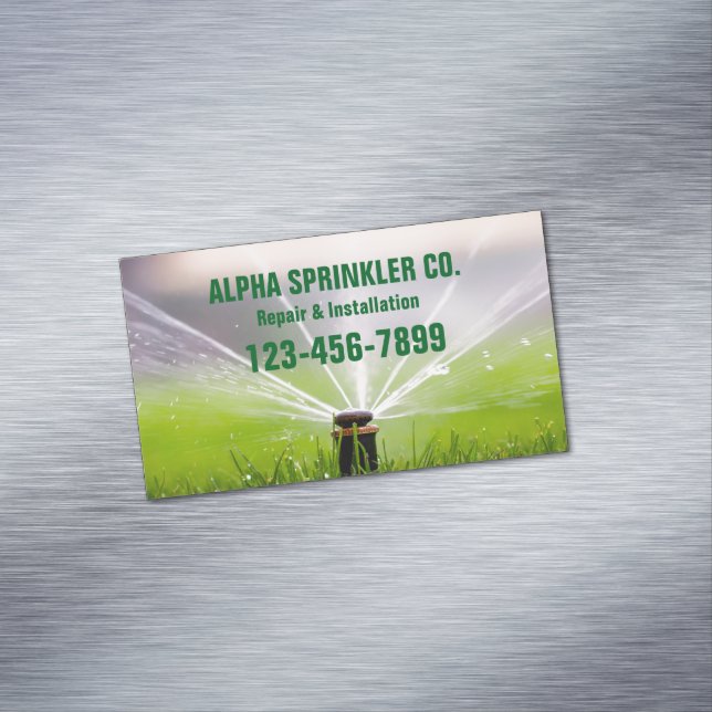 Lawn Care Landscaping Sprinkler Repair Irrigation Business Card Magnet (In Situ)