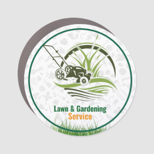 Lawn Care & Landscaping Stickers – Green & White Car Magnet