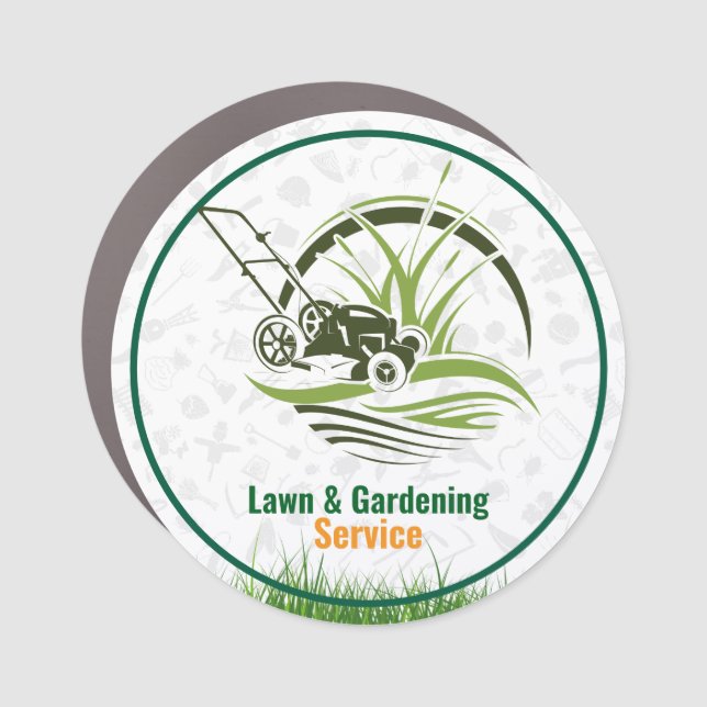 Lawn Care & Landscaping Stickers – Green & White Car Magnet (Front)
