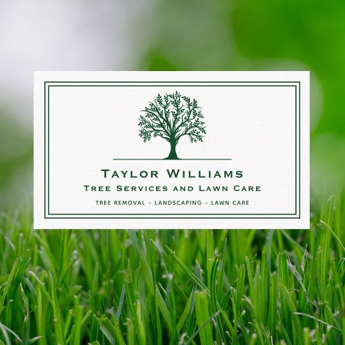 Lawn Care Landscaping Tree Service Green And White Business Card