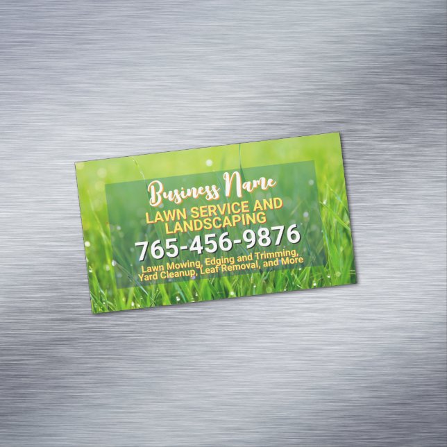 Lawn Care, Landscaping, Tree Service, Mowing Grass Business Card Magnet (In Situ)