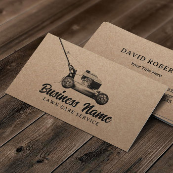 Lawn Care & Landscaping Vintage Mower Rustic Kraft Business Card by cardfactory at Zazzle