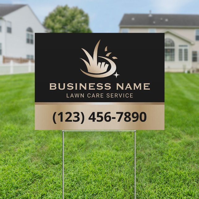 Lawn Care Logo Modern Black & Gold Landscaping Sign (Creator Uploaded)