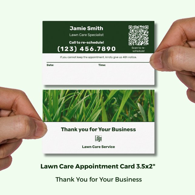 Lawn Care Logo Modern Combo Thank You & Appointment Card (Lawn Care Logo Modern Combo Thank You & Appointment Card; Standard Size 3.5x2 Inch (US))