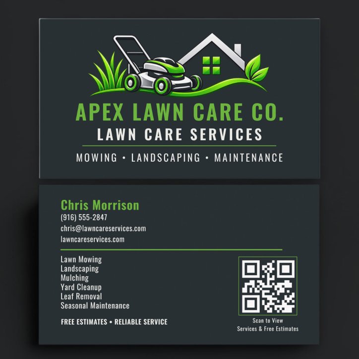 Lawn Care Maintenance QR Code Professional Business Card