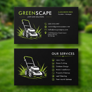 Lawn Care Modern Black Green Mower Logo Business Card