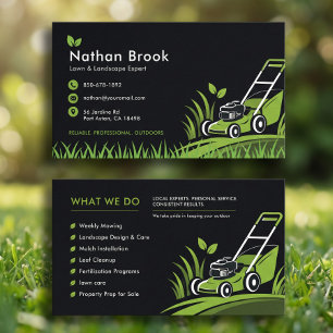 Lawn Care Modern Green Lawnmower Logo Business Card