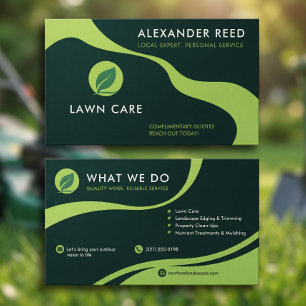 Lawn Care Modern Green Leaf Logo Business Card