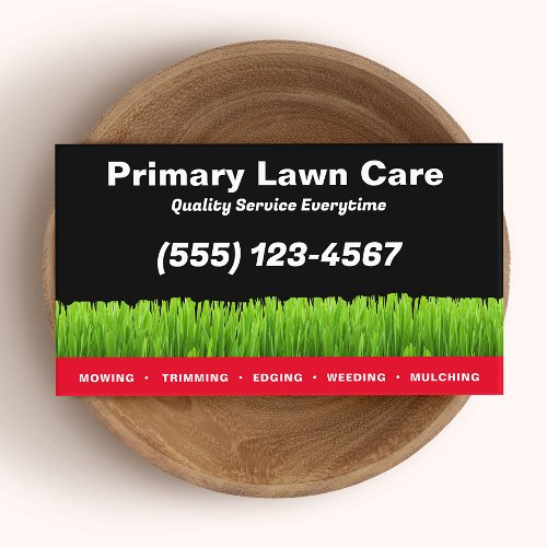 Lawn Care Mowing Landscaping Red Black Business Card