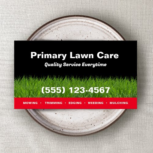 Lawn Care Mowing Landscaping Red Black Business Card