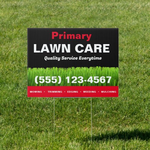 Lawn Care Mowing Landscaping Red Black Sign