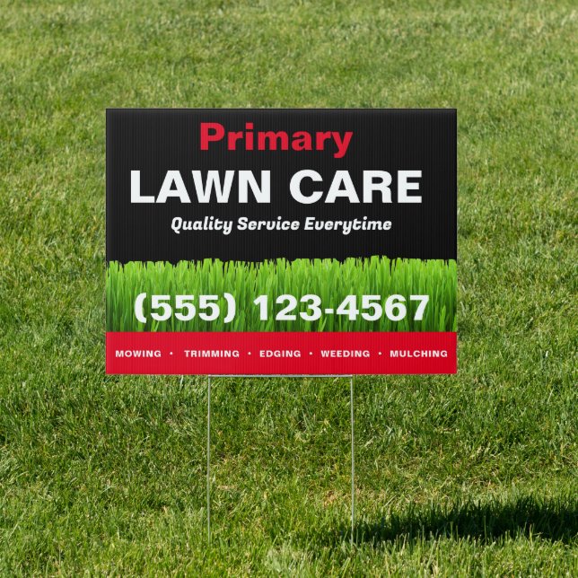 Lawn Care Mowing Landscaping Red Black Sign (Insitu)