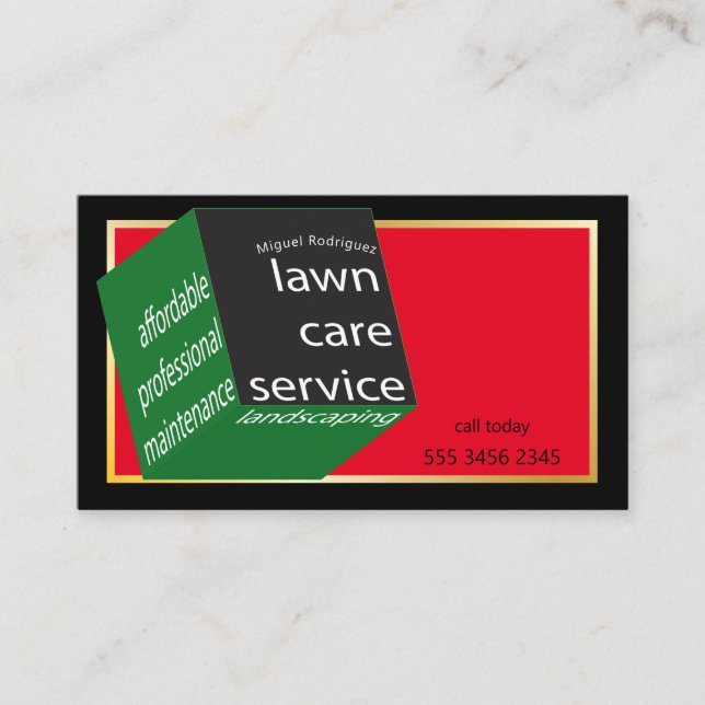Lawn Care Service Amazing New Geometric Cube Business Card (Front)