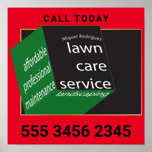 Lawn Care Service Amazing New Geometric Cube Cool  Poster