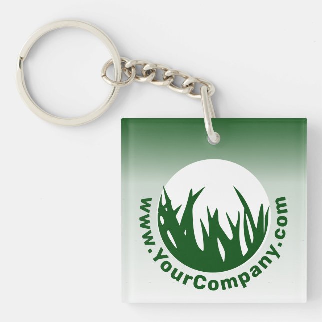 Lawn Care Service Green White Logo WWW Promotional Keychain (Front)