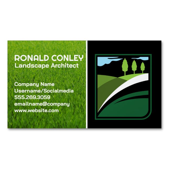 Lawn Care Service Logo | Landscaping Gardening  Business Card Magnet (Front)