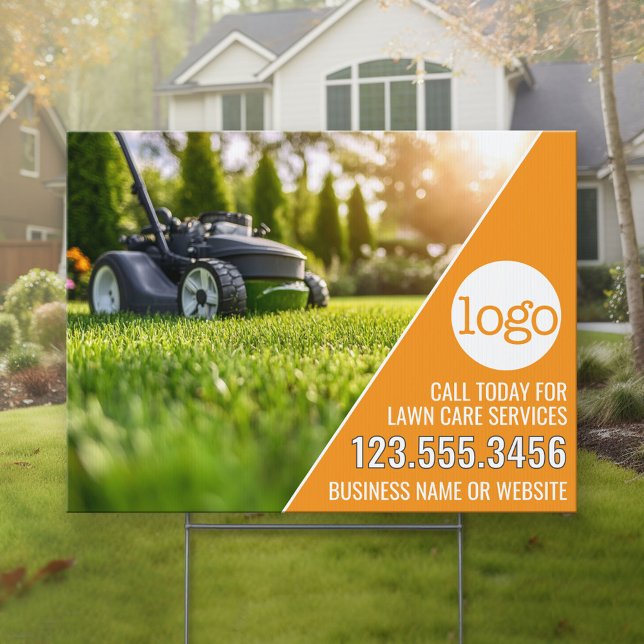 Lawn Care Service - Logo, Photo and Phone Number Sign (Custom Business Logo Yard Sign)