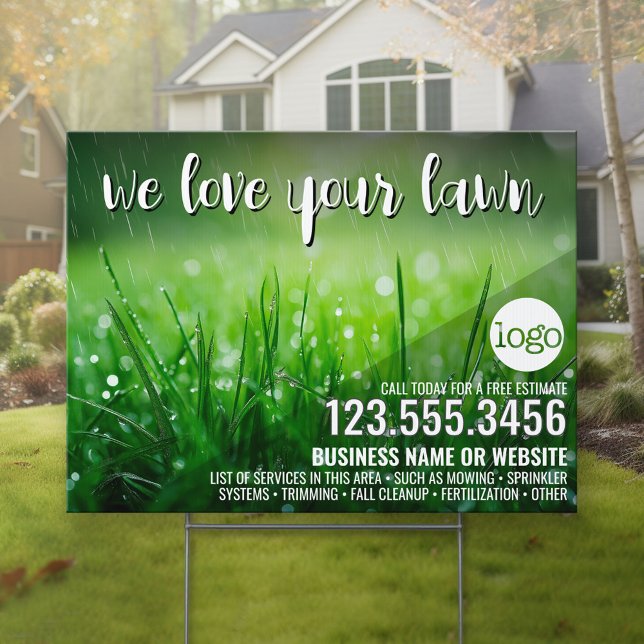 Lawn Care Service - Logo, Photo and Phone Number Sign (Custom Business Logo Yard Sign)