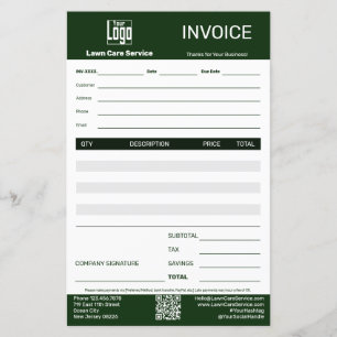Lawn Care Service Logo QR Code Business Invoice