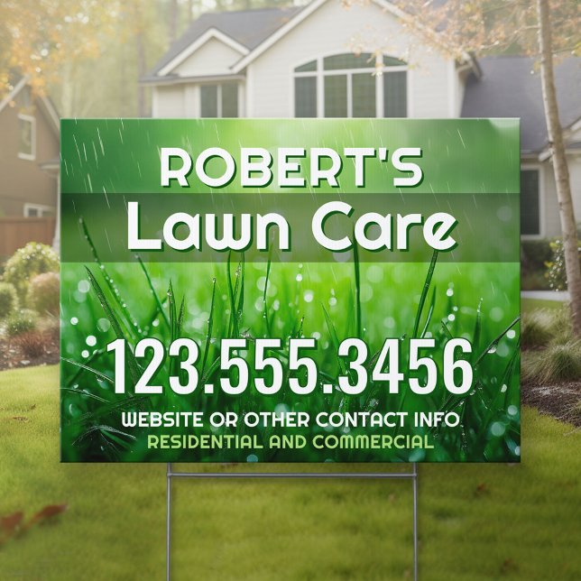 Lawn Care Service - Phone Number and Pic of Grass Sign (Custom Business Logo Yard Sign)