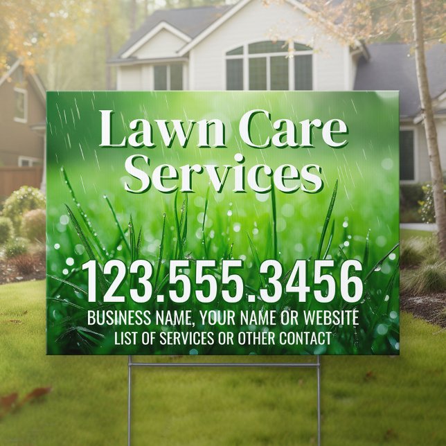 Lawn Care Service - Phone Number and Pic of Grass Sign (Custom Business Logo Yard Sign)