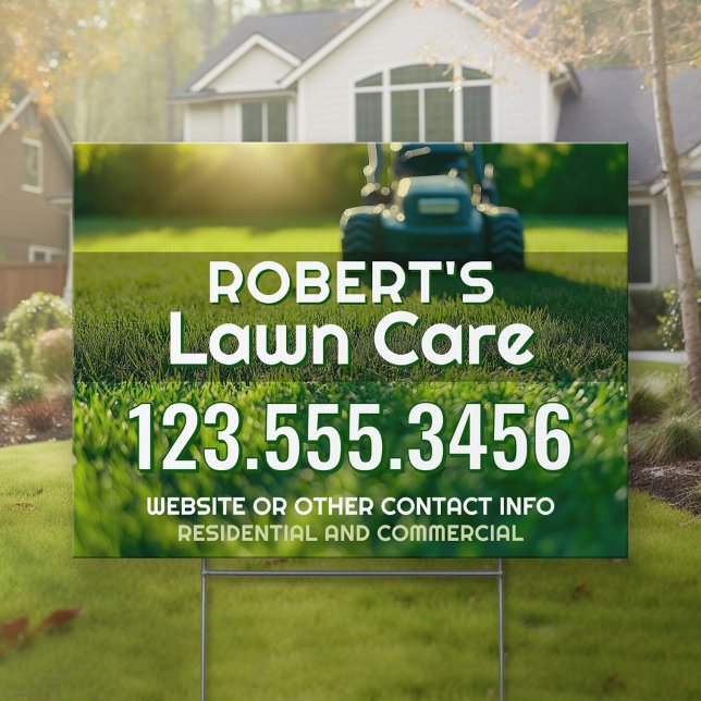 Lawn Care Service - Phone Number and Pic of Mower Sign (Custom Business Logo Yard Sign)