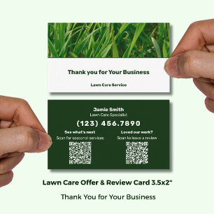 Lawn Care Service Thank You & Review Combo Business Card