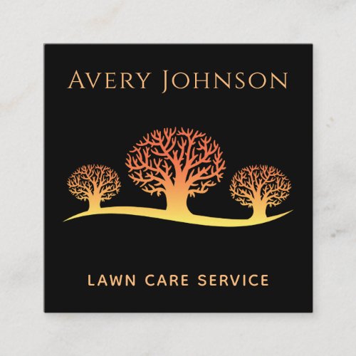 Lawn Care Service Vibrant Orange Trees Modern Cool Square Business Card