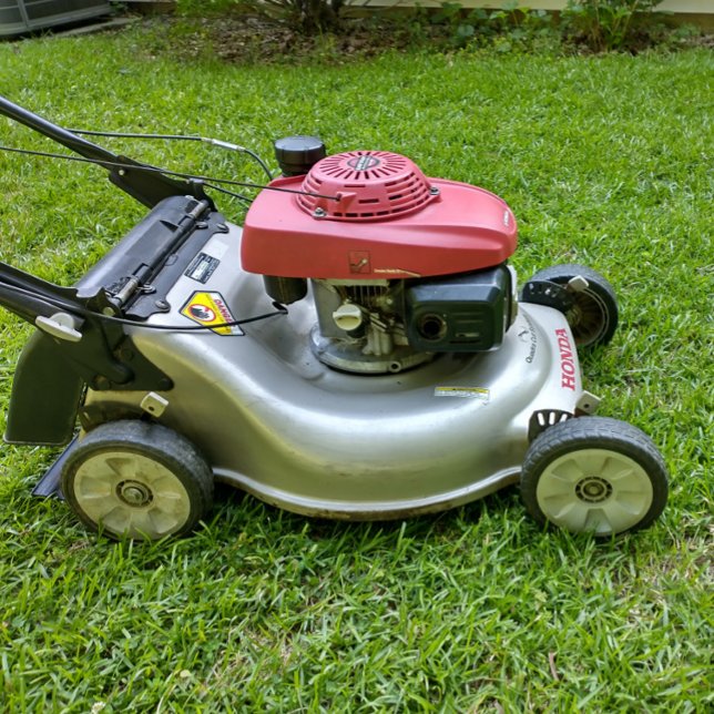 Lawn care service yard work square business card (lawn mower repair service)