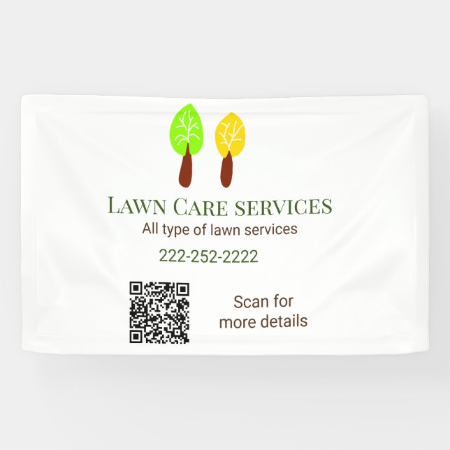 Lawn care services add name q r code website email banner (Horizontal)