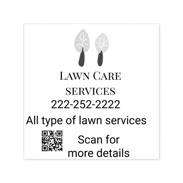 Lawn care services add name q r code website email self-inking stamp (Design)