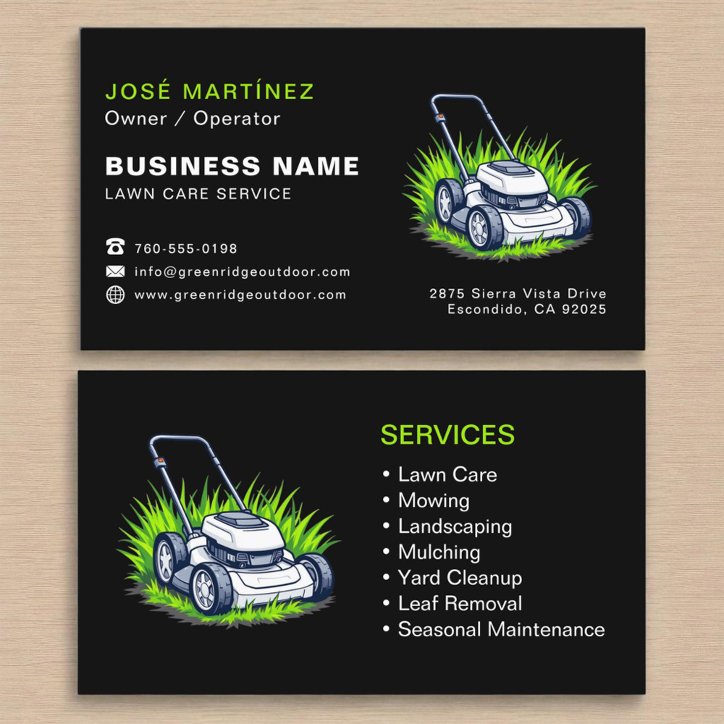 Lawn Care Services Black Green Professional Business Card