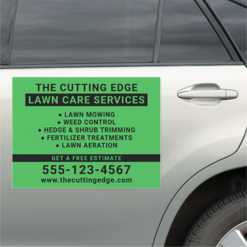 Lawn Care Services Bold Typography Green 18x24 Car Magnet