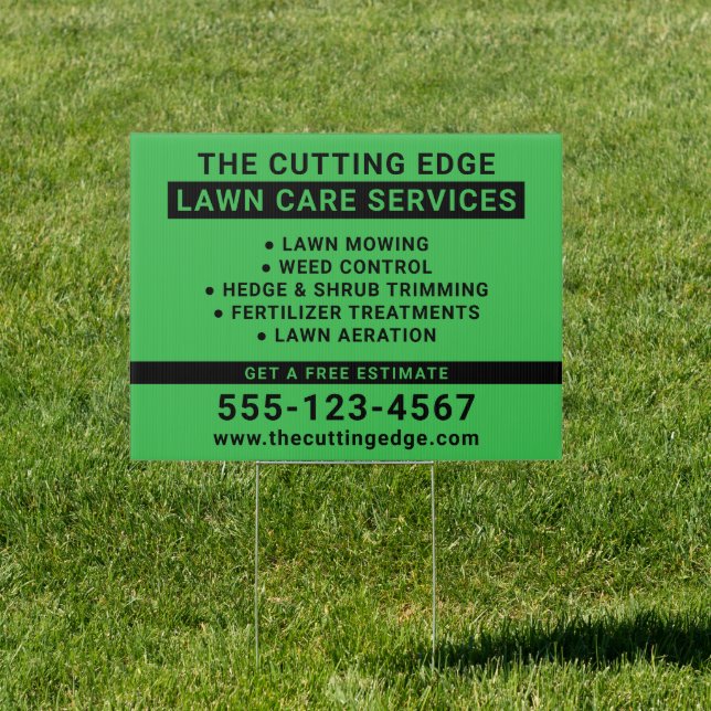 Lawn Care Services Bold Typography Green Sign (Insitu)