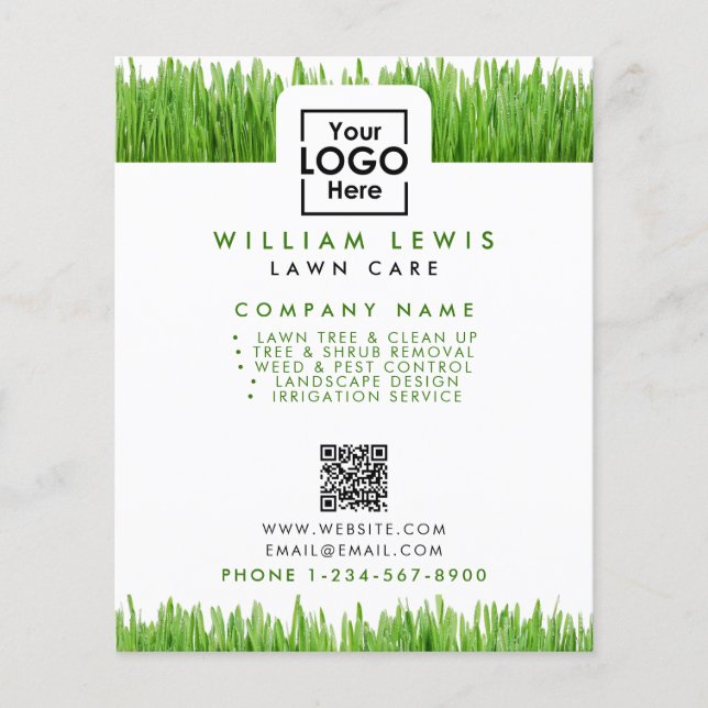 Lawn Care Simple Business Logo Landscape QR Code Flyer (Front)