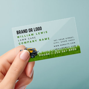 Lawn Care Simple Landscaping Mowing Business Logo Clear Business Cards