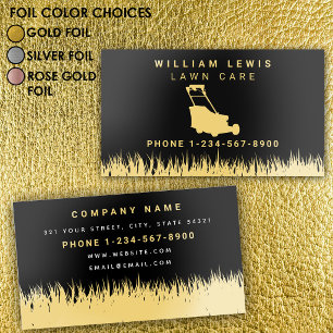 Lawn Care Simple Landscaping Mowing Gold Foil Business Cards