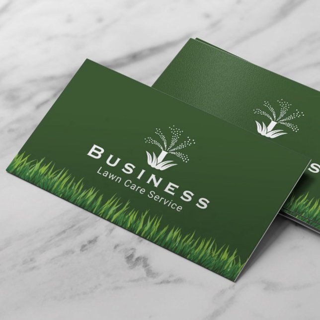Lawn Care Sprinkler Logo Green Grass Landscaping Business Card (Creator Uploaded)