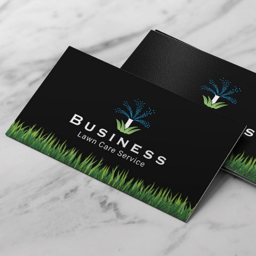 Lawn Care Sprinkler Logo Landscaping Service  Business Card