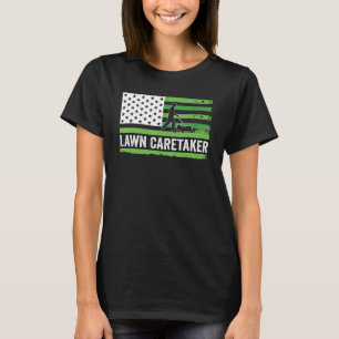 Lawn Care Taker Us Flag Lawn Mower T-Shirt
