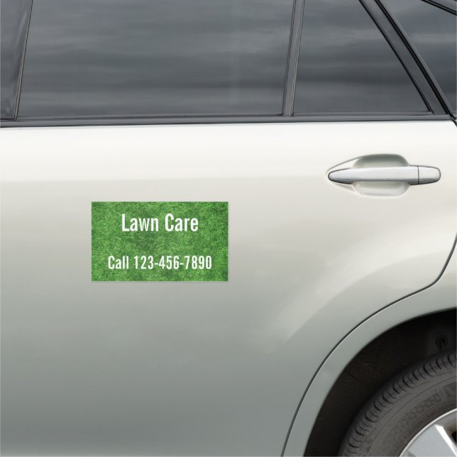 Lawn Care White Text and Green Grass Promotional Car Magnet (In Situ)