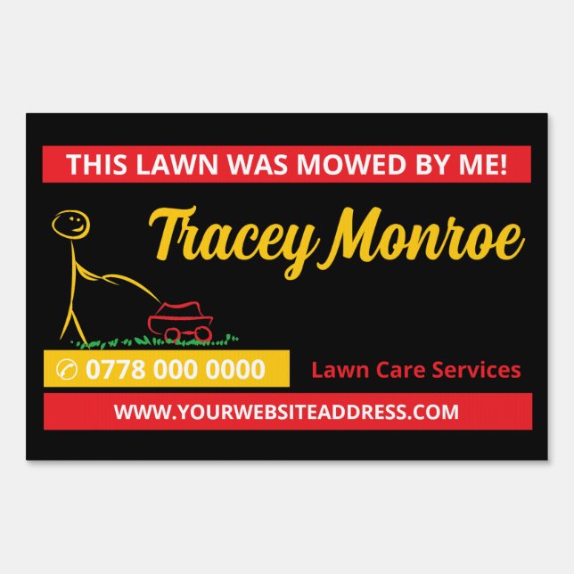 Lawn Care Worker, Lawn Care Services Advertising Sign (Front)